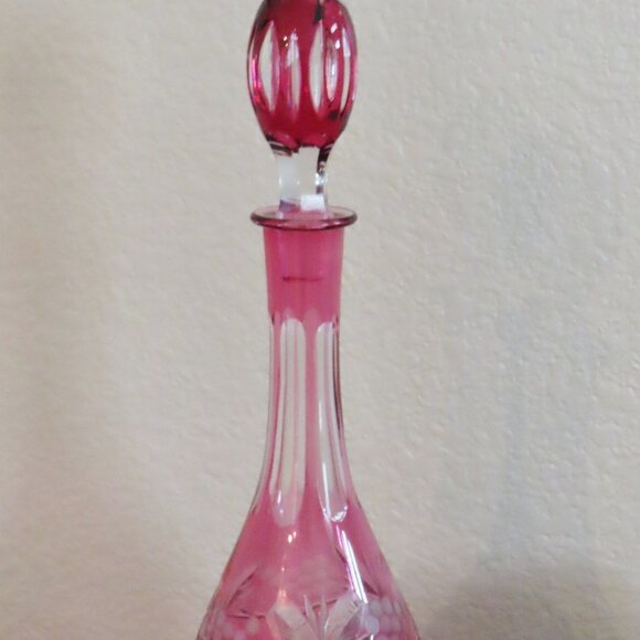 Vintage Cut to Clear Cranberry Decanter 16" - Picture 1 of 7